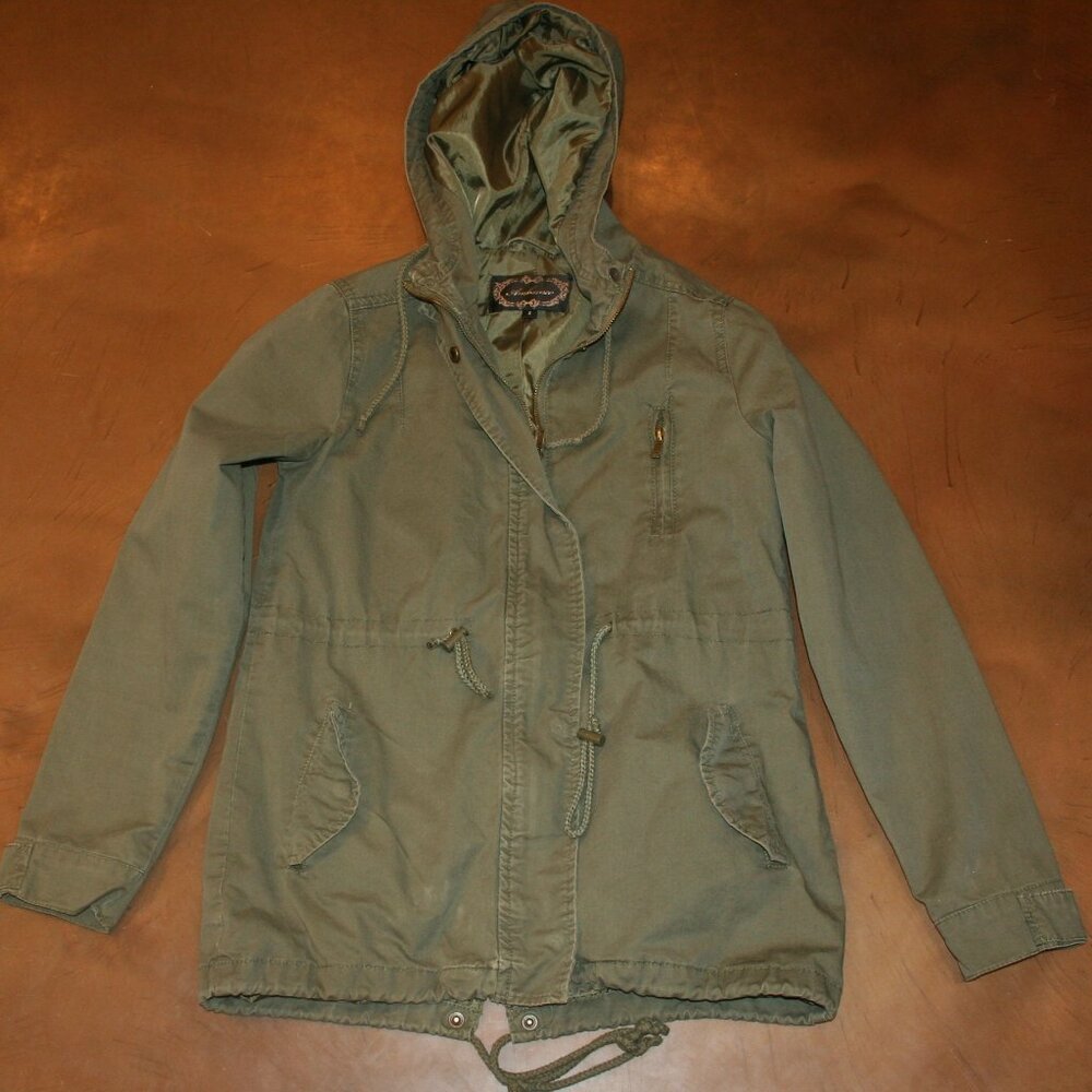Ambiance Olive Green Utility Jacket Small Military Chest: 35" Anorak Coat Womens